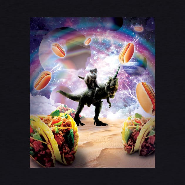 Space Cat Riding Dinosaur Unicorn - Hotdog & Taco by Random Galaxy